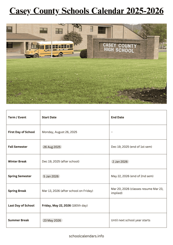 Casey County Schools Calendar 2025-2026