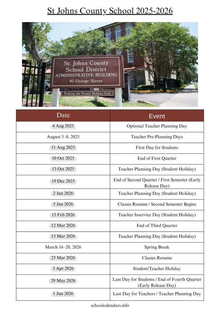 St Johns County School Calendar