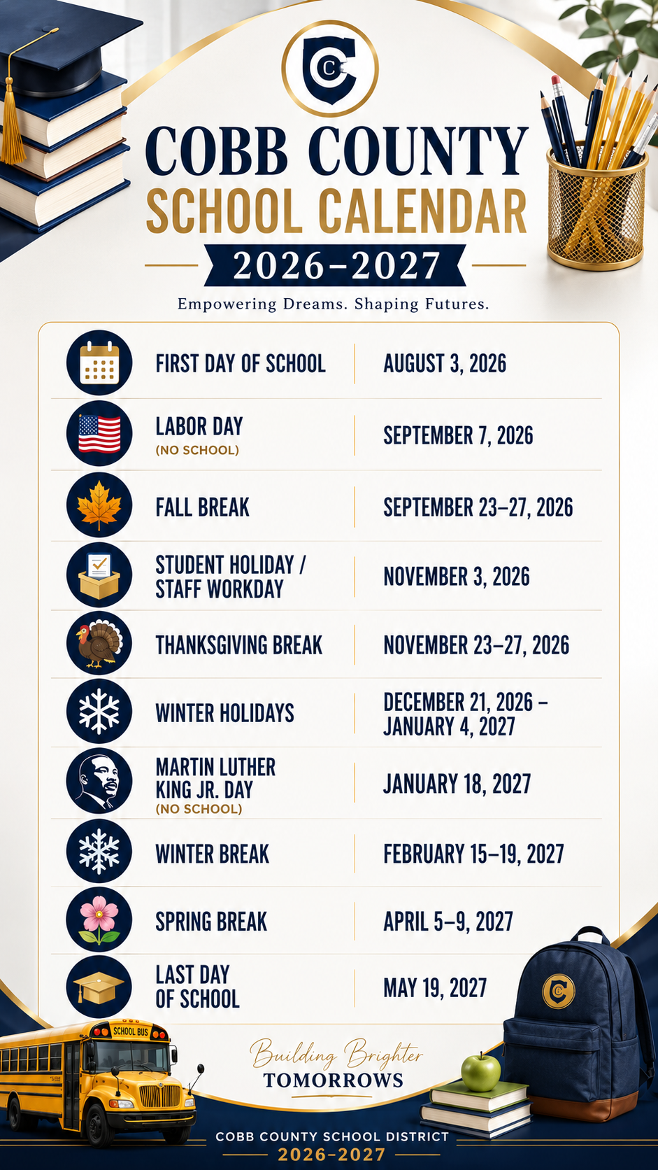 Cobb County School Calendar Holidays, Breaks & Key Dates