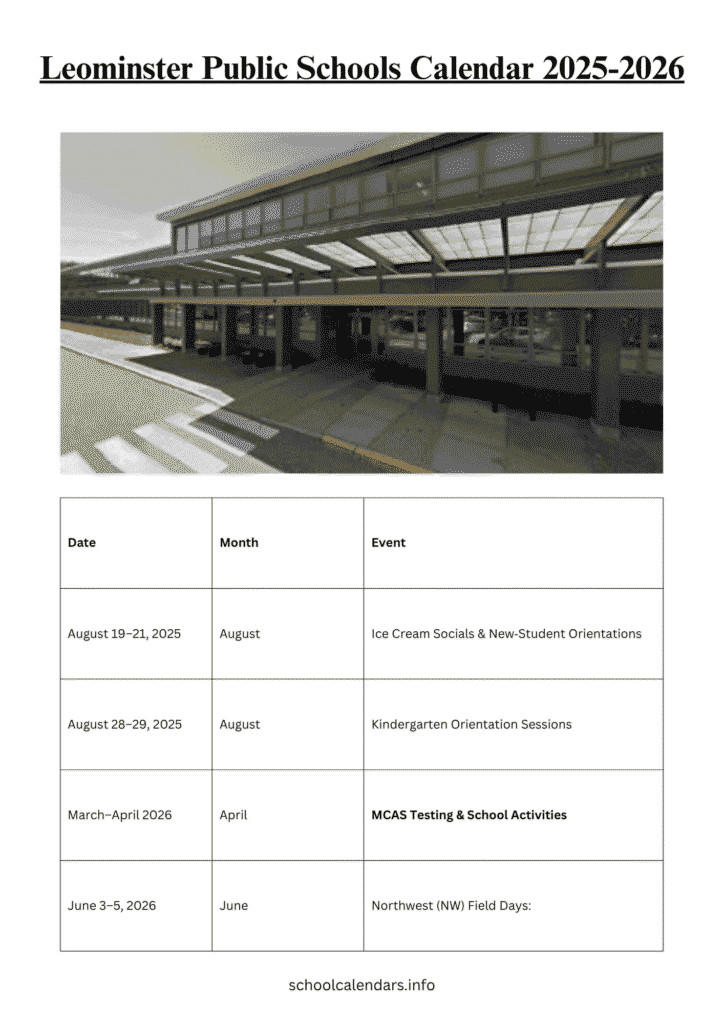 Leominster Public Schools Calendar