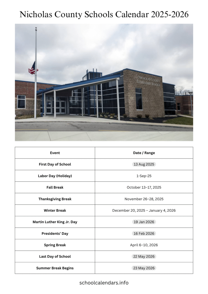 Nicholas County Schools Calendar