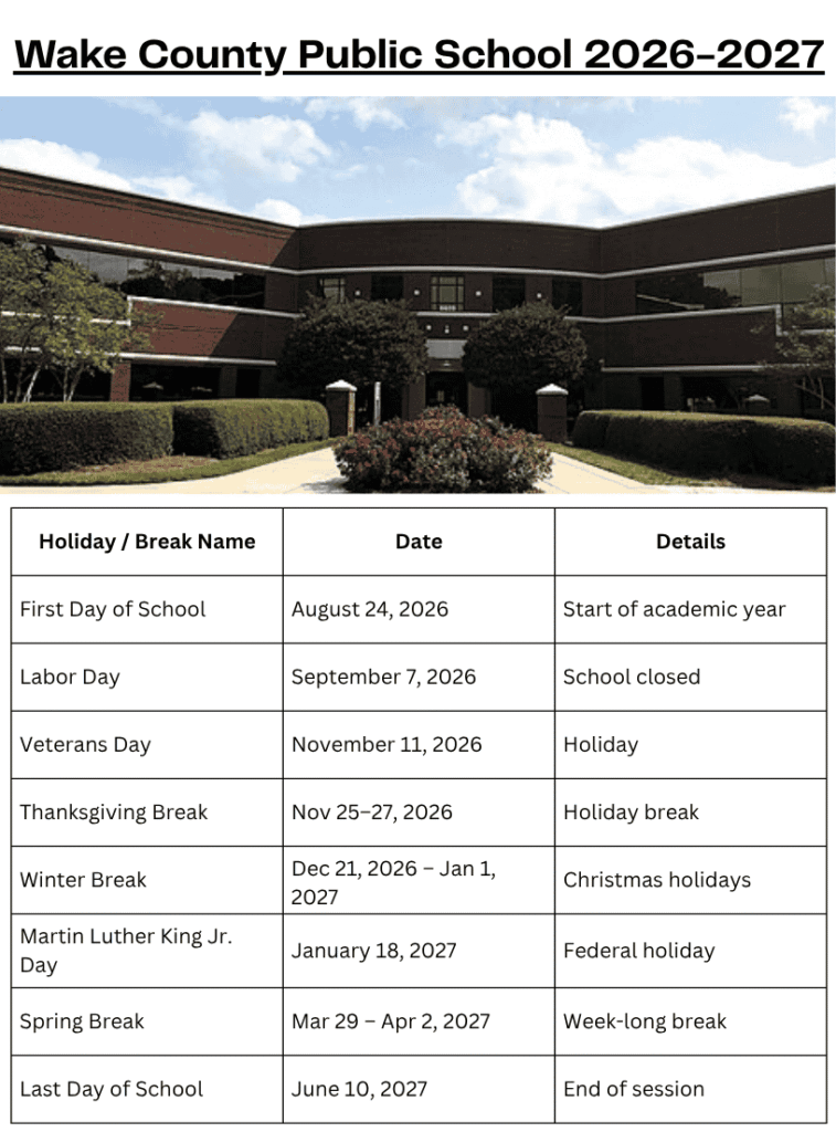 Wake County Public School Calendar