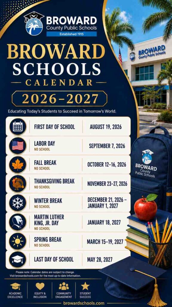 Broward Schools Calendar 2026-2027 Holidays, Breaks & Dates