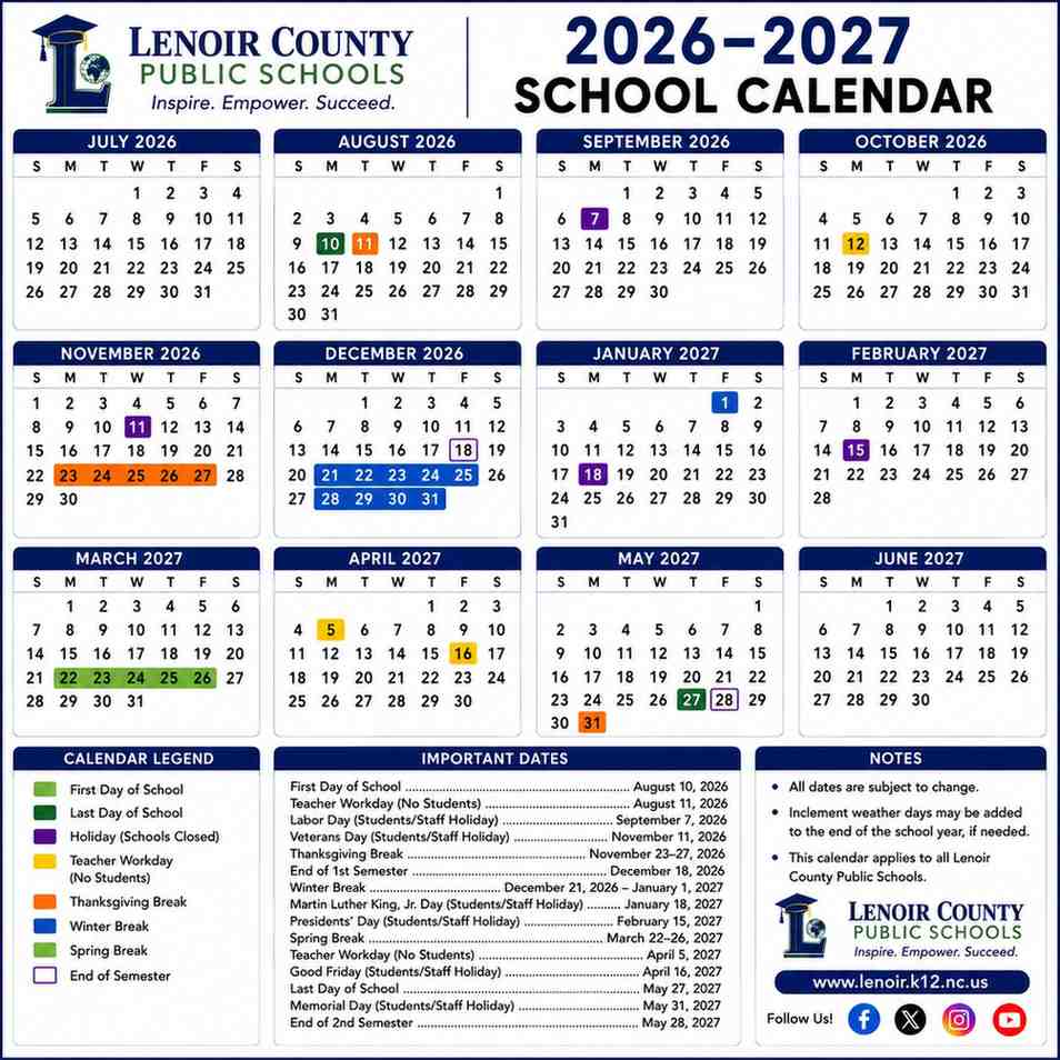 Lenoir County Public Schools Calendar