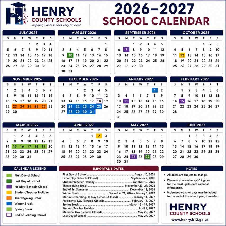 Henry County Schools Calendar