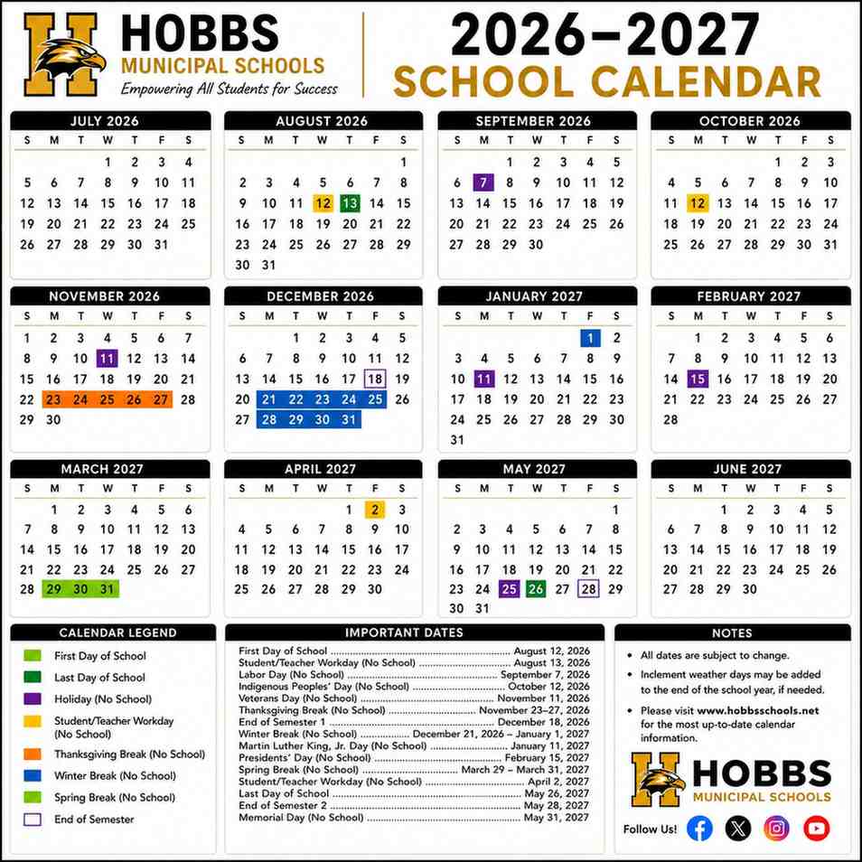 Hobbs Schools Calendar