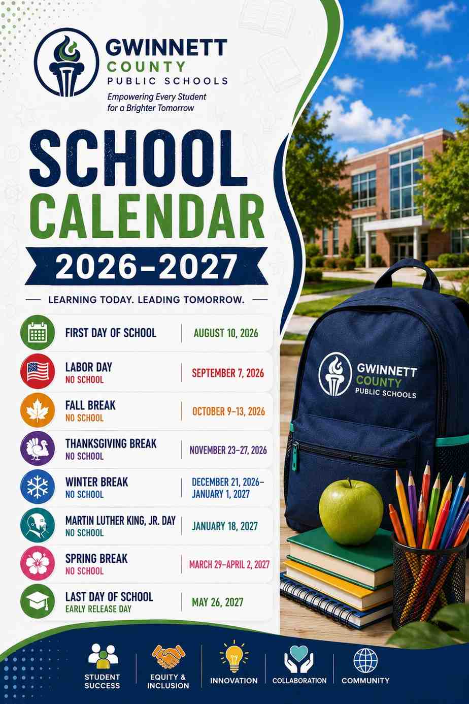 Gwinnett County School Calendar 2026-2027 | Holidays & Breaks