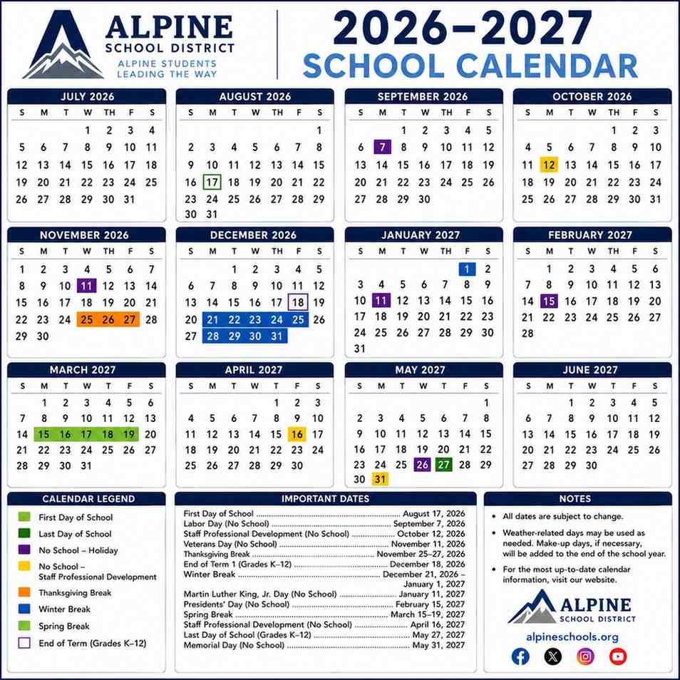 Alpine School District Calendar