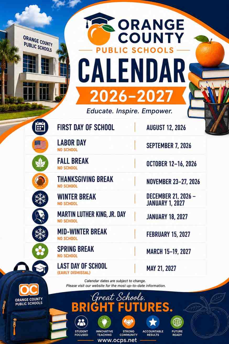 Orange County Schools Calendar 2026-2027 Holidays & Key Dates